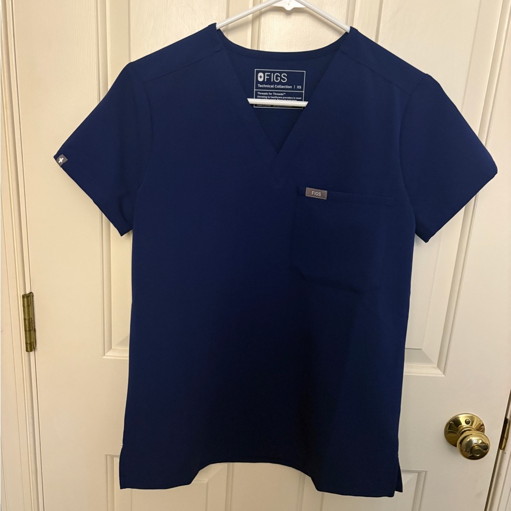 Figs Navy Blue V-Neck Medical Scrub Top